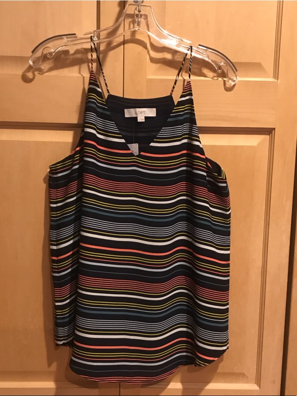 New LOFT Black Multi-Striped Cold-Shoulder Cami